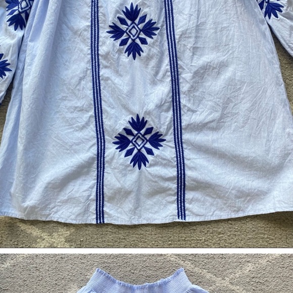 THML Blue Embroidered Off the Shoulder Dress S - Picture 2 of 5